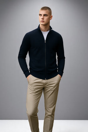 MEN LONG SLEEVE WITH 2 WAY ZIP POINTELLE CARDIGAN