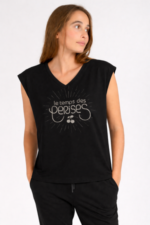 PURE COTTON Le Temps des Cerises V- neck top