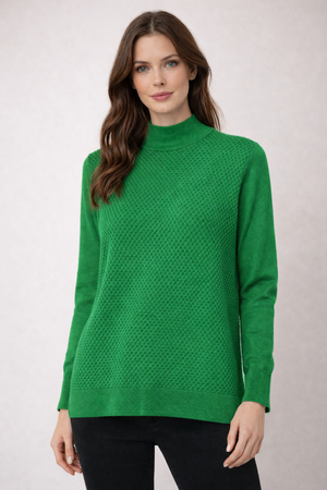 Mock Neck Sweater – Honeycomb Pattern Body with Plain Sleeves Pure Wool only S left