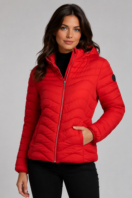 Sabena - Red Padded Jacket with Faux Fur Llining