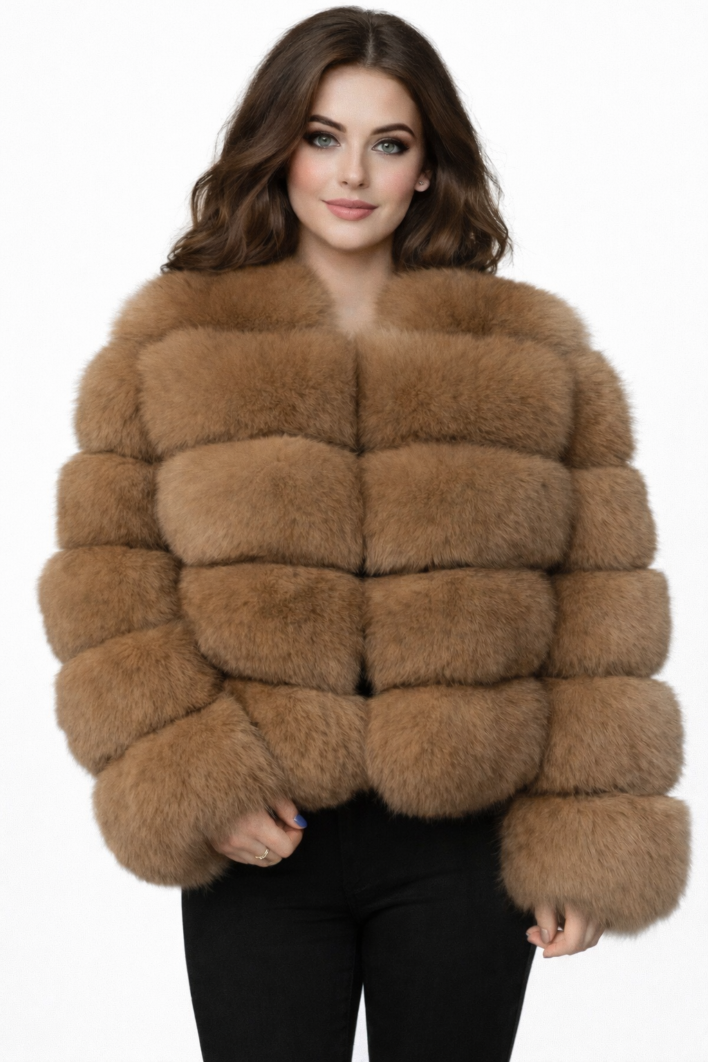 Real Fox fur luxury women coat