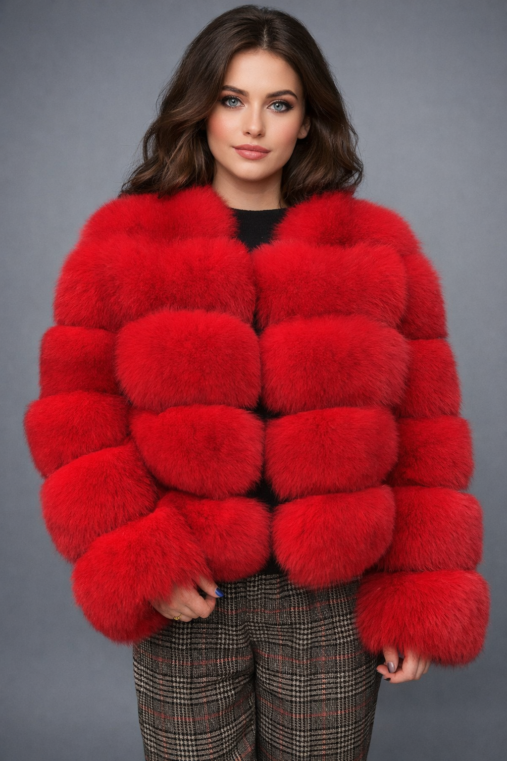 Real Fox fur luxury women coat