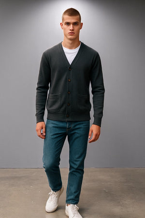 Sovrano Men deep Vee cardigan with pockets pure merino Extra Fine