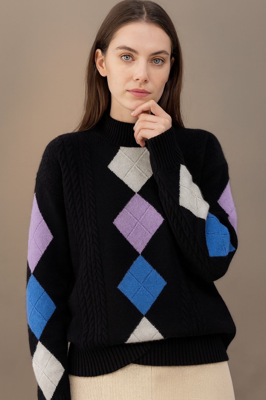 Pure Wool Mock Neck Argyle
