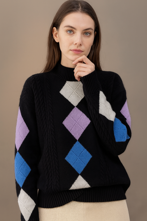 Pure Wool Mock Neck Argyle