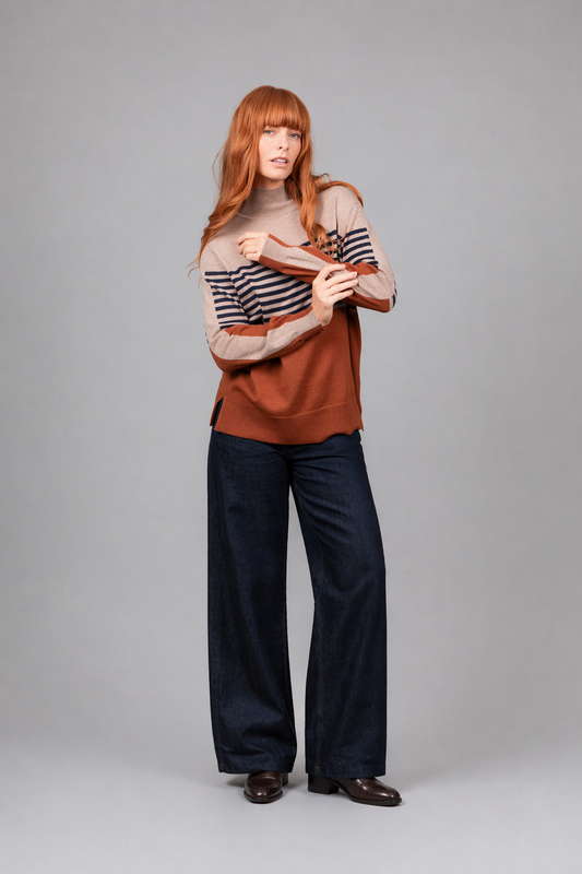Bridge & Lord - Stripe and Colour Block Mock Neck