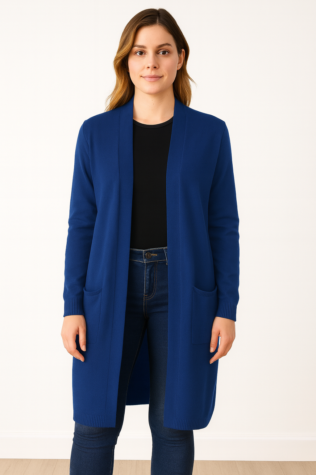 PURE CASHMERE LONGLINE OPEN CARDIGAN WITH POCKETS