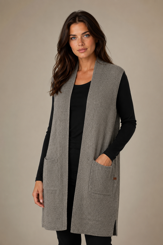 SOVRANO LONG OPEN VEST WITH POCKETS WOOL BLEND