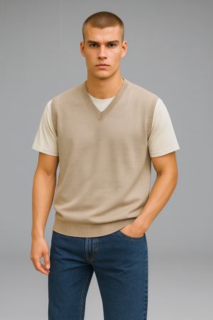 Pure Merino Wool Sleeveless Vest – Rib Basque Design