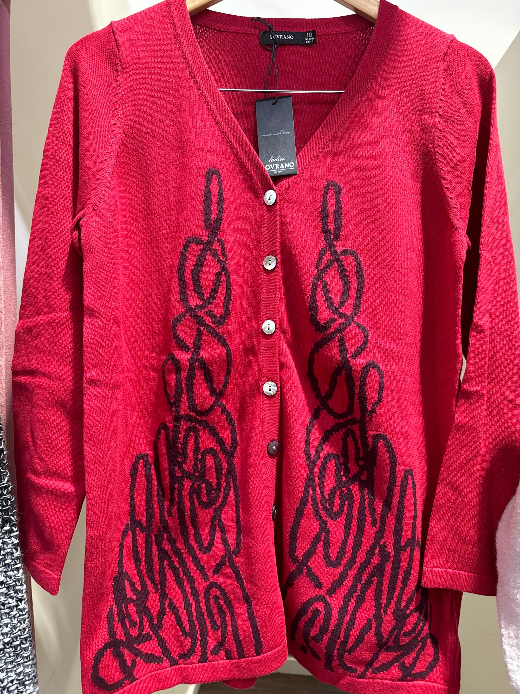 Sovrano pure cotton Red cardigan v neck only in size S