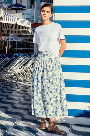 RICH & ROYAL FLORAL HIGH-WAISTED MIDI SKIRT