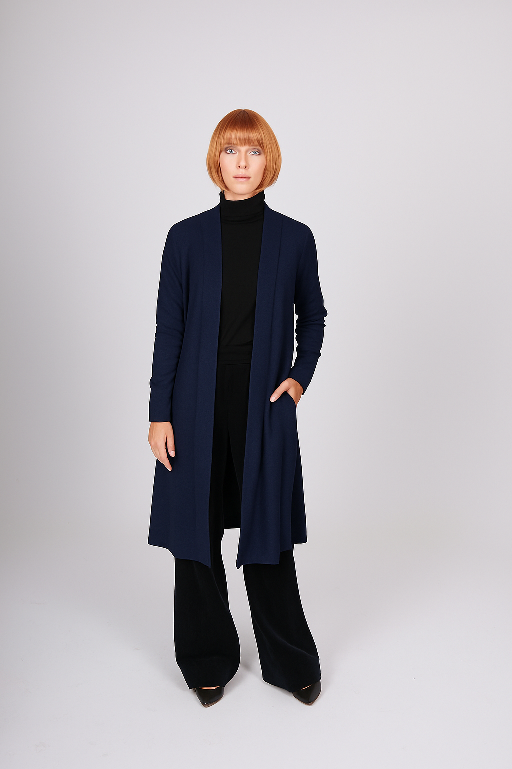 LONG LINE CABLE RIB TRIM CARDIGAN