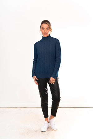 HIGH CREW NECK PULLOVER WITH CABLES