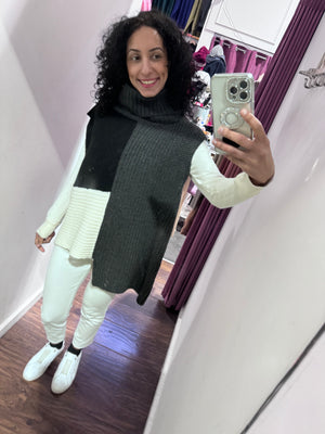 Sovrano vest roll neck charcoal white and black