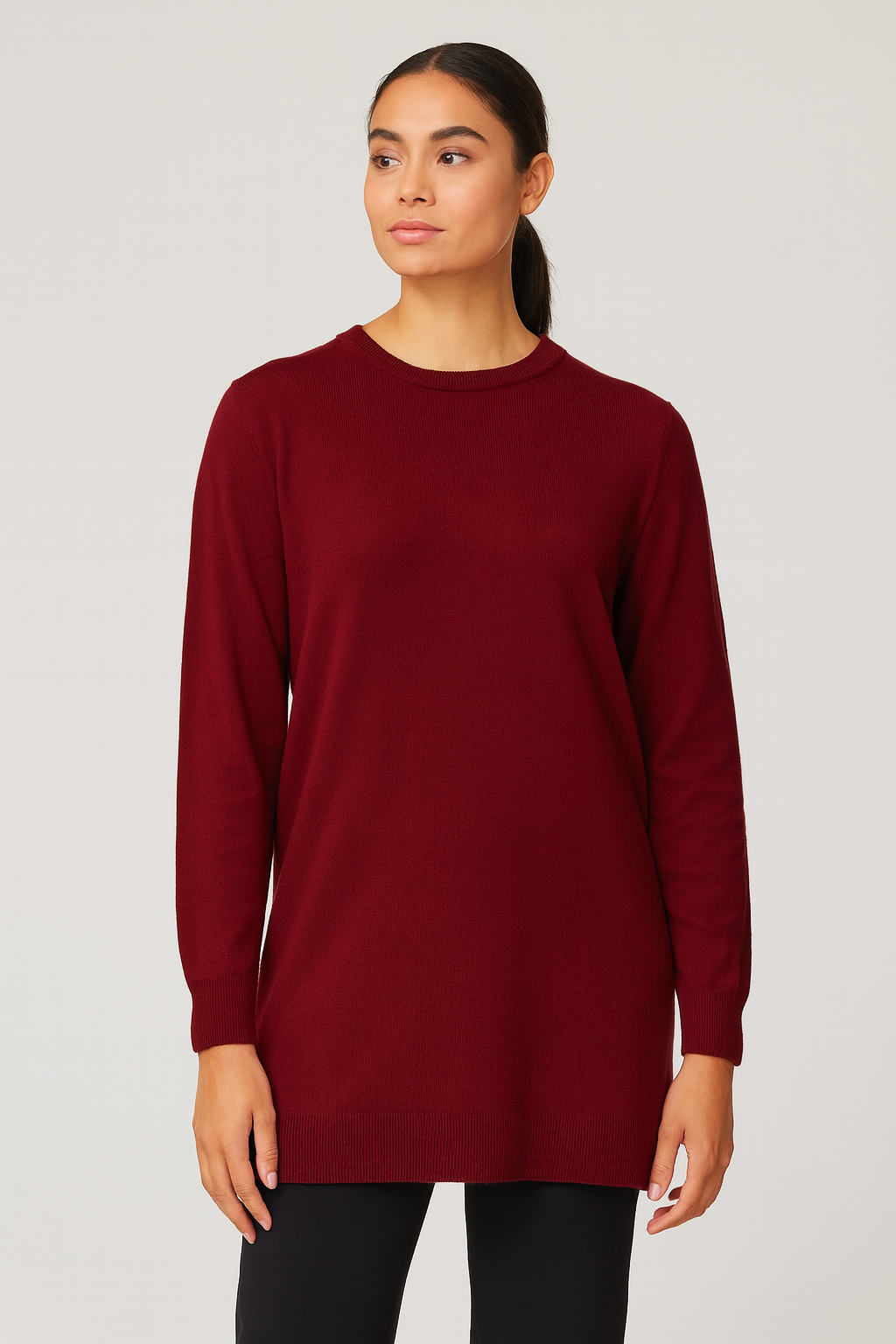LONG PURE MERINO FINE KNIT ESSENTIAL CREW PULLOVER