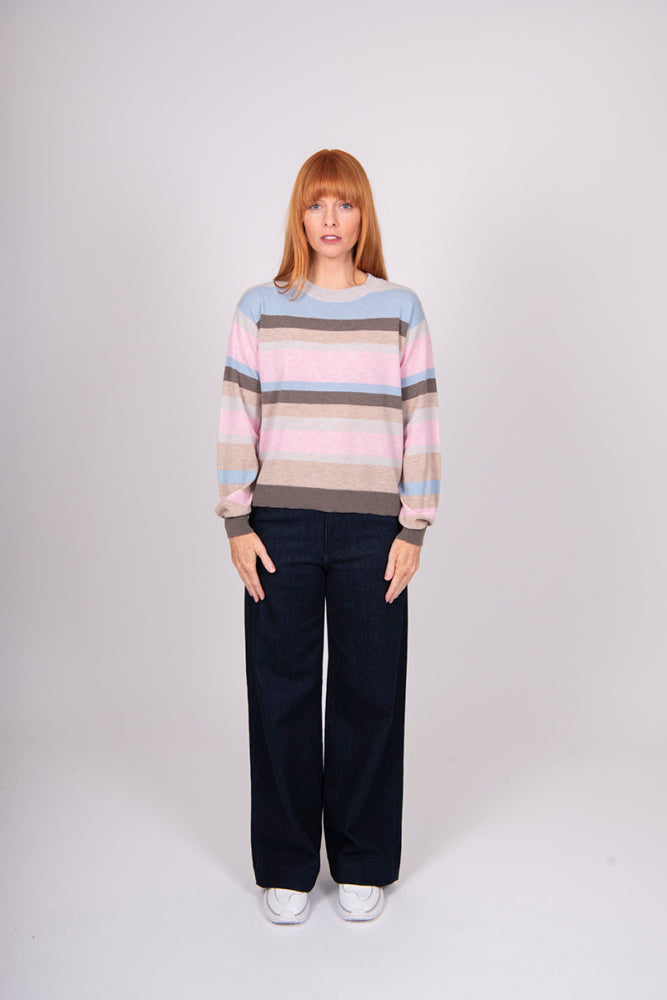 Multi Stripe Pullover with Fashion Sleeves Bridge & Lord Cashmere / Merino