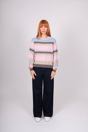 Multi Stripe Pullover with Fashion Sleeves Bridge & Lord Cashmere / Merino