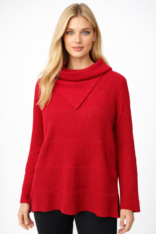 Ribbed Cowl Neck Sweater