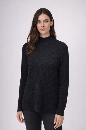Mock Neck Sweater – Honeycomb Pattern Body with Plain Sleeves Pure Wool only S left