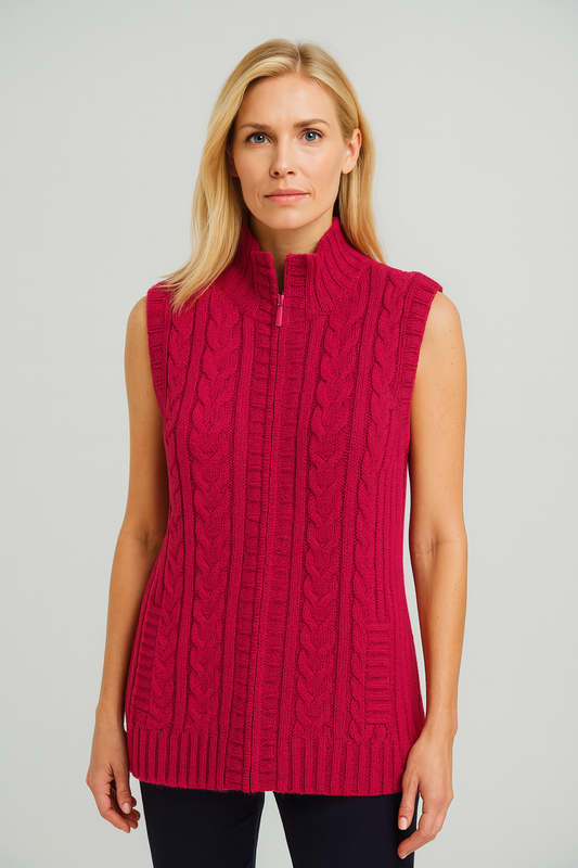 Full Zip Cable Vest With Pockets