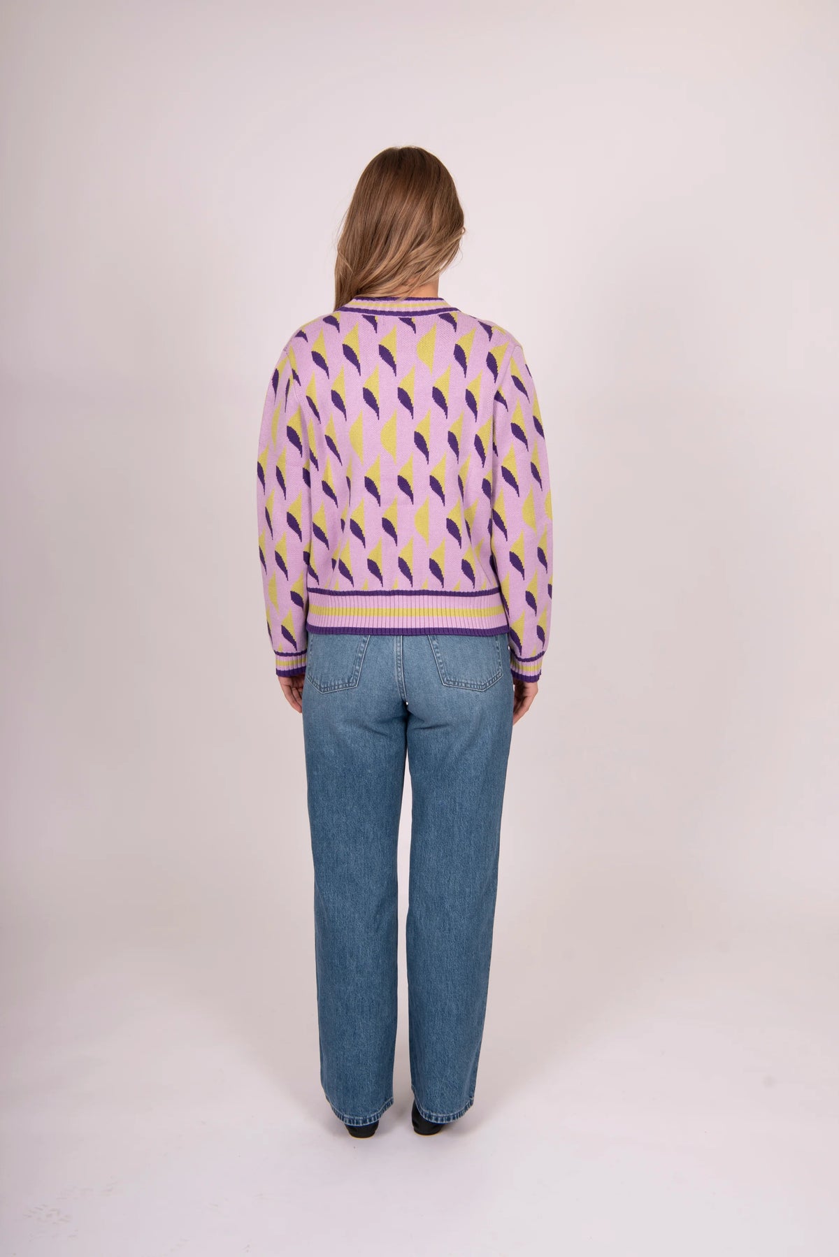 Bella - Jacquard Vee Neck Cardigan