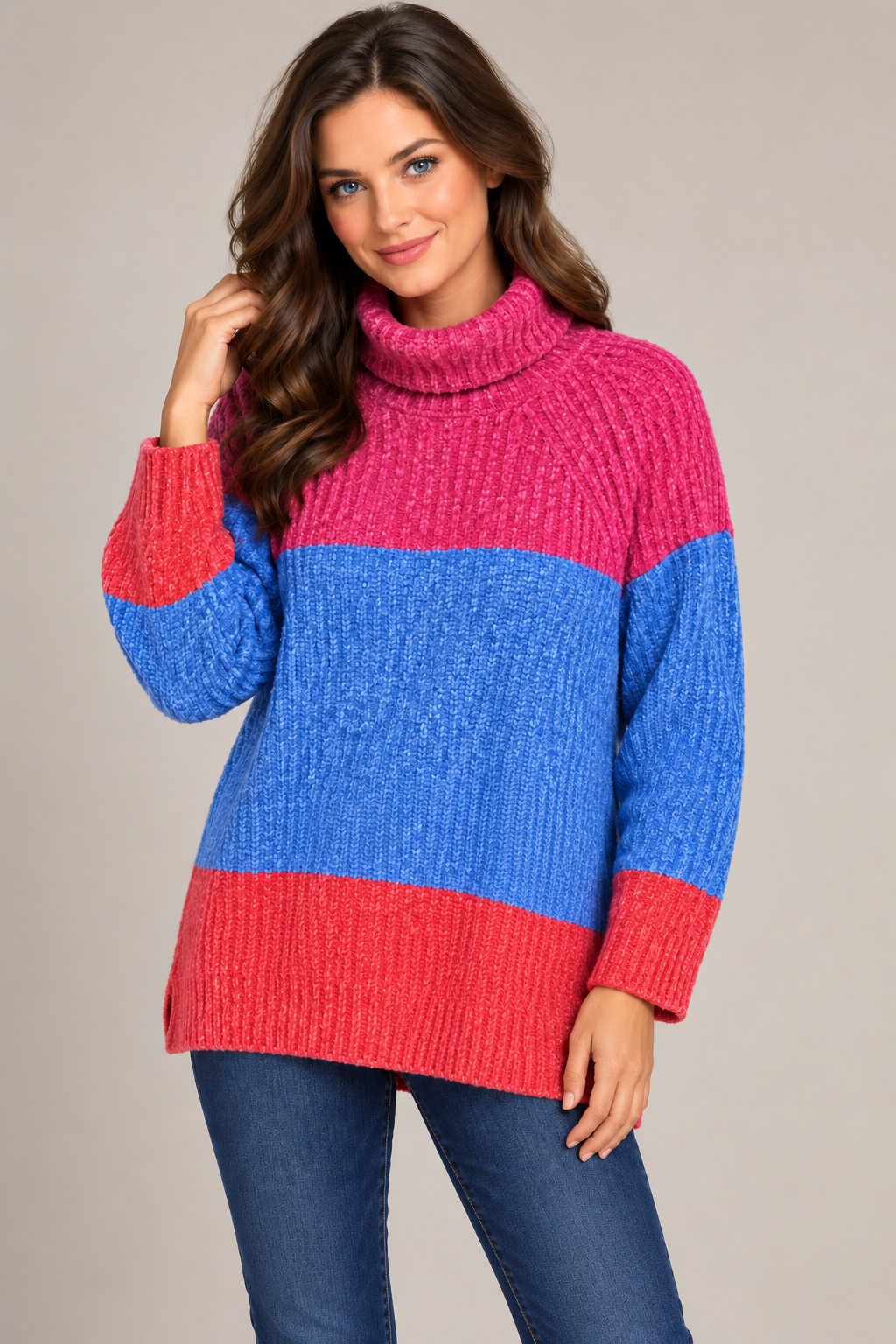 Bella - Multi Stripe Relaxed Roll Neck