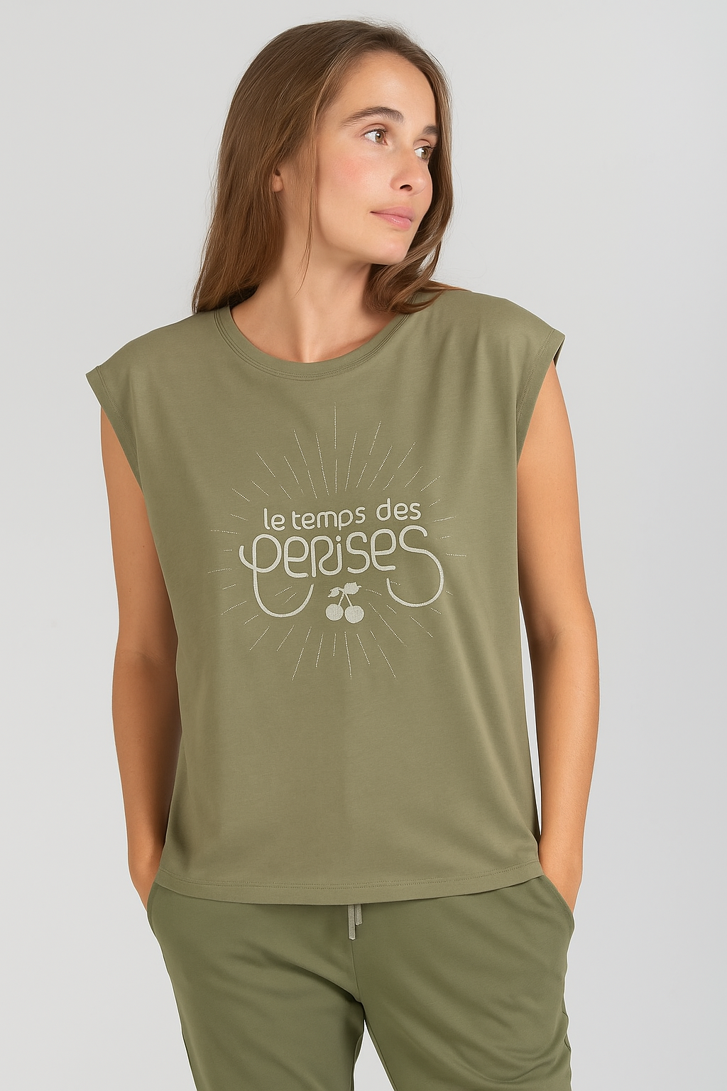 Le Temps des Cerises Khaki top