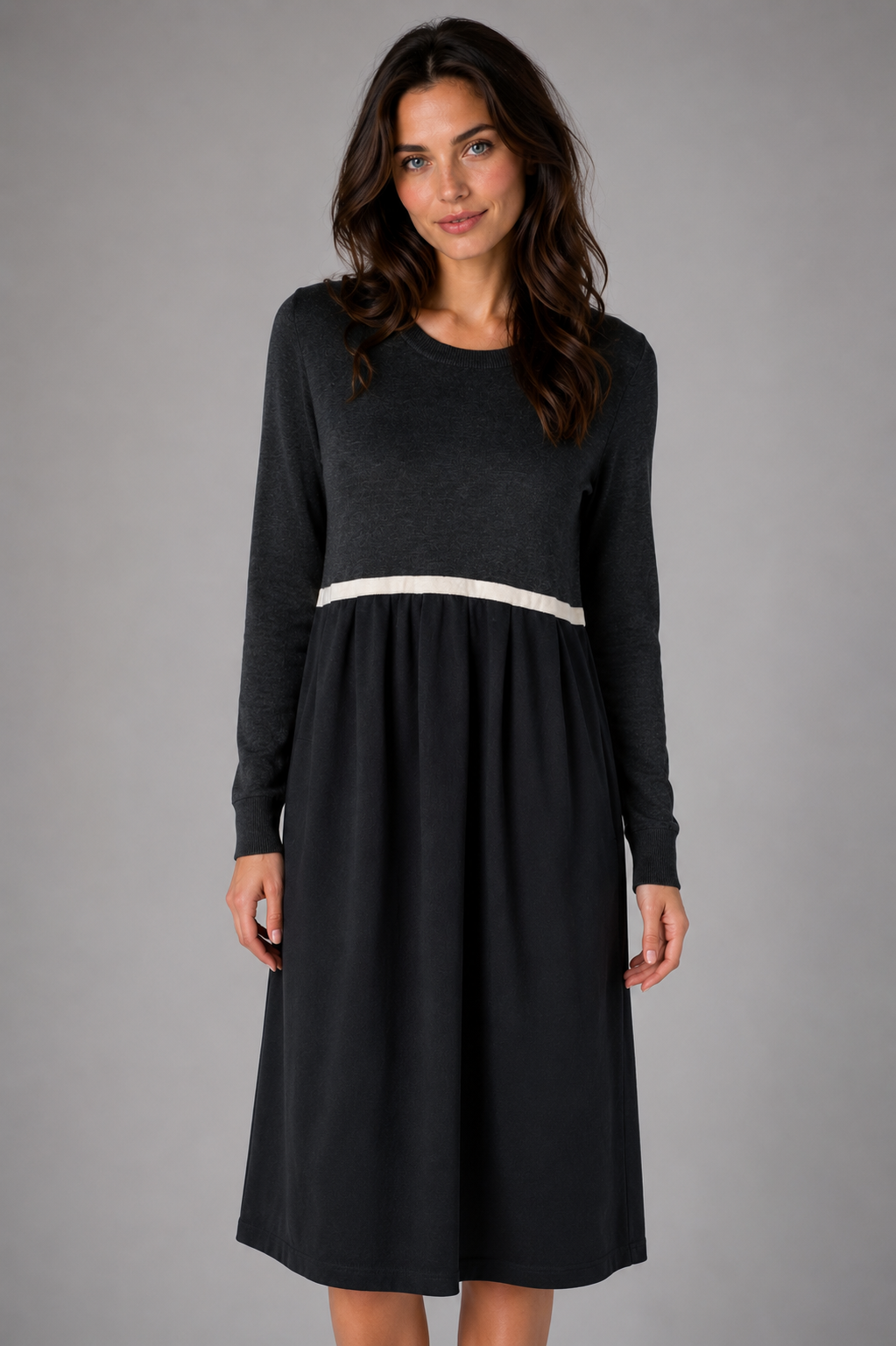 FIELDS TWO TONE PURE WOOL CREW NECK DRESS