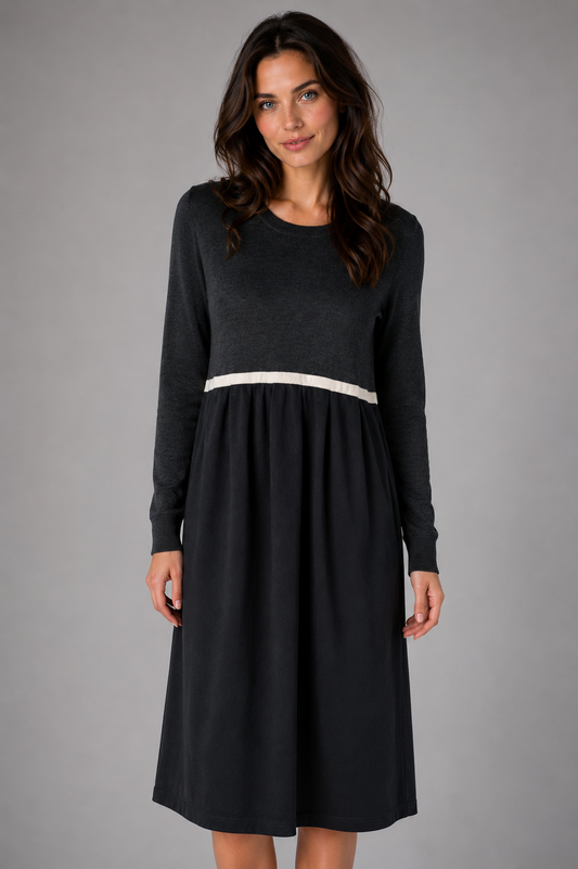 FIELDS TWO TONE PURE WOOL CREW NECK DRESS