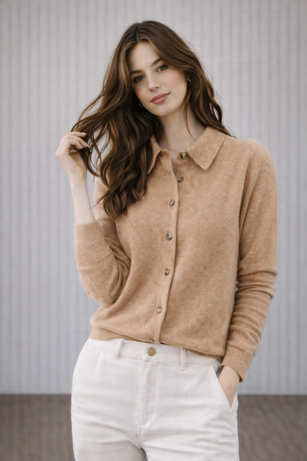 KNIT-ON AUSTRALIA Pure Merino Wool Collared Cardigan