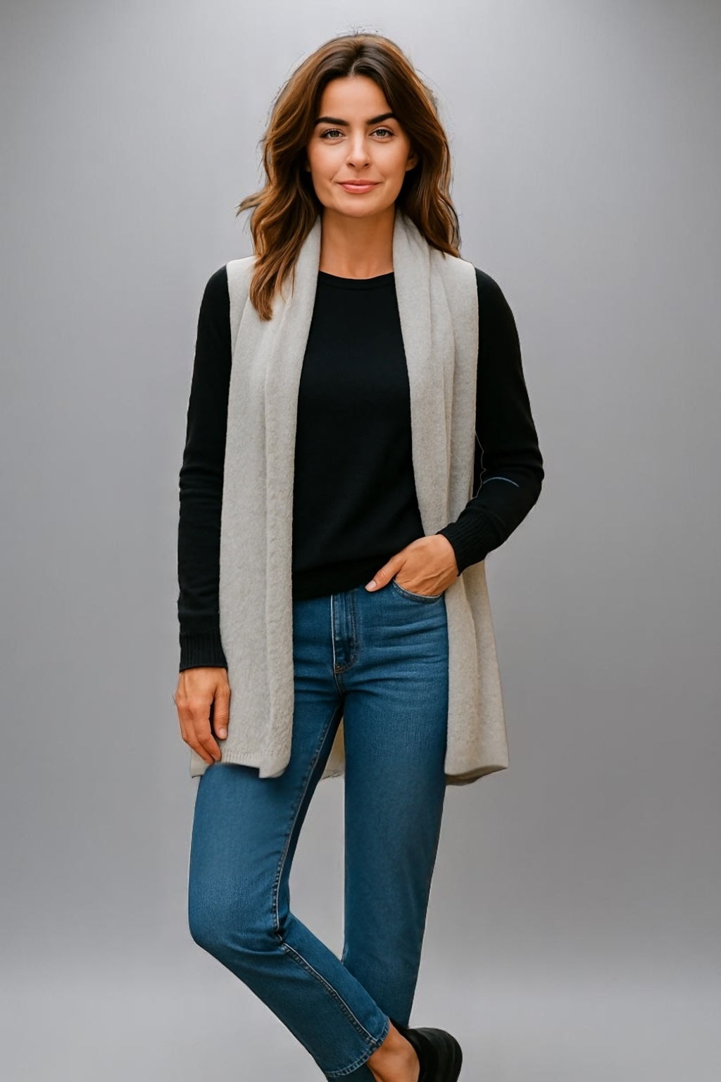 Ribbed Front Wool Blend Open Vest