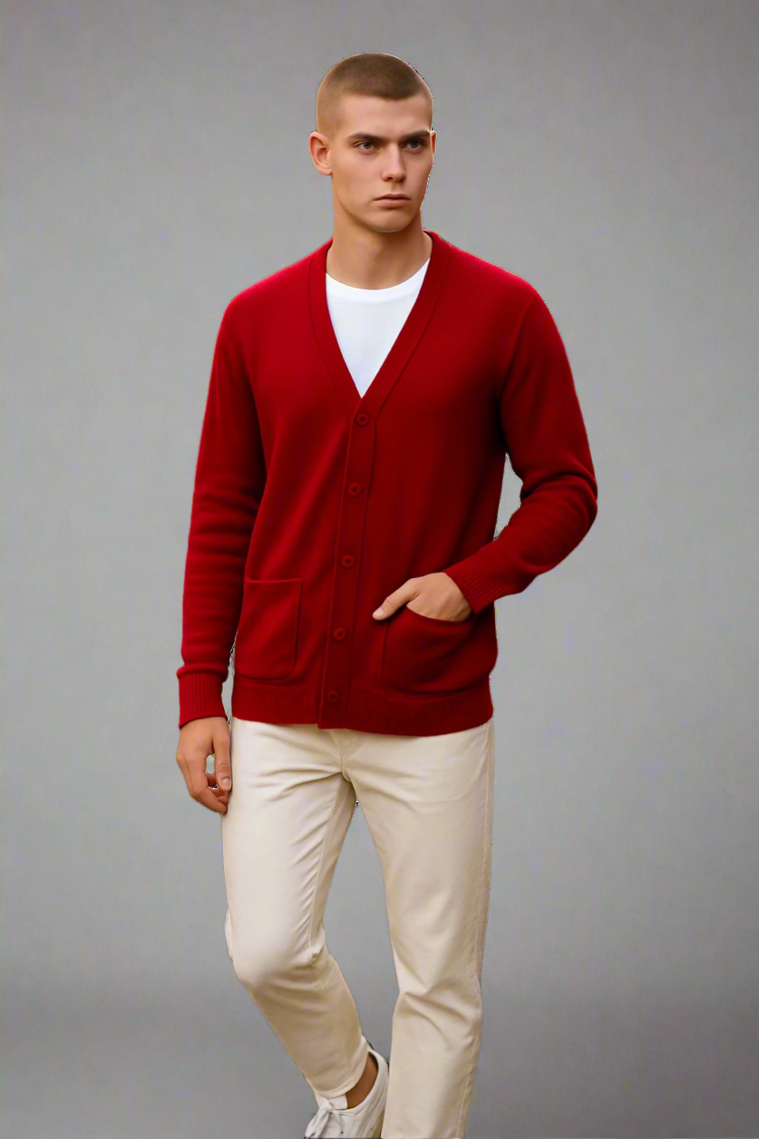 Sovrano Men deep Vee cardigan with pockets pure merino Extra Fine
