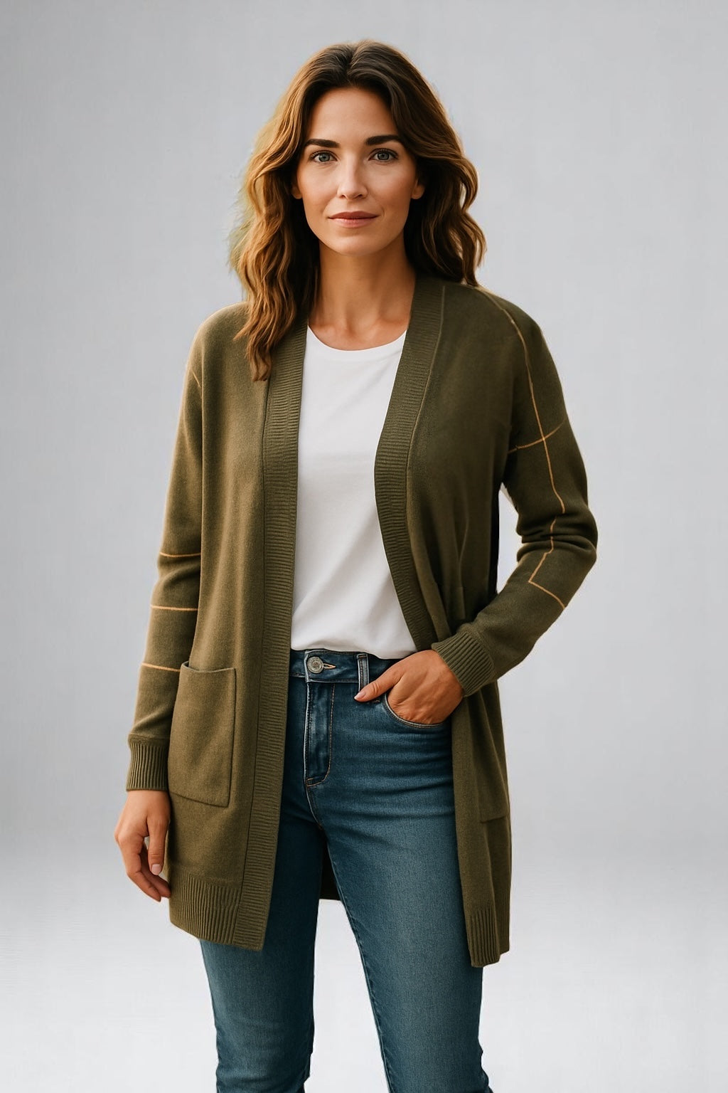 Edge to Edge Grid Pattern Cardigan Fields ladies knitwear