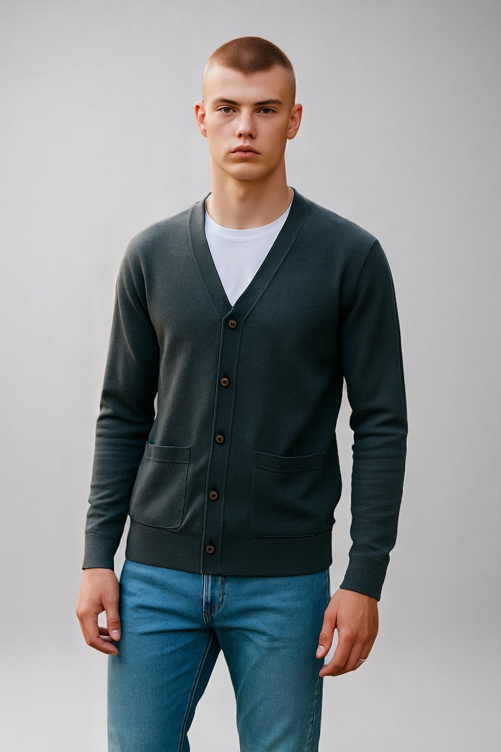 Sovrano Men deep Vee cardigan with pockets pure merino Extra Fine