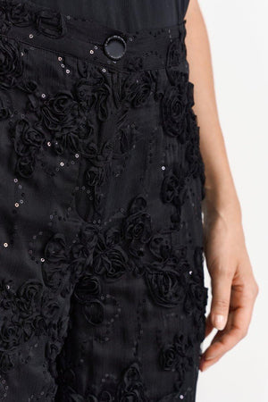 RICH & ROYAL BLACK FABRIC TROUSERS WITH SEQUINS