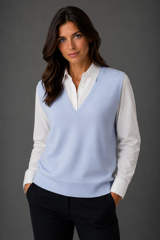 LADIES EXTENDED V-NECK VEST WITH DEEP RIB BASQUE