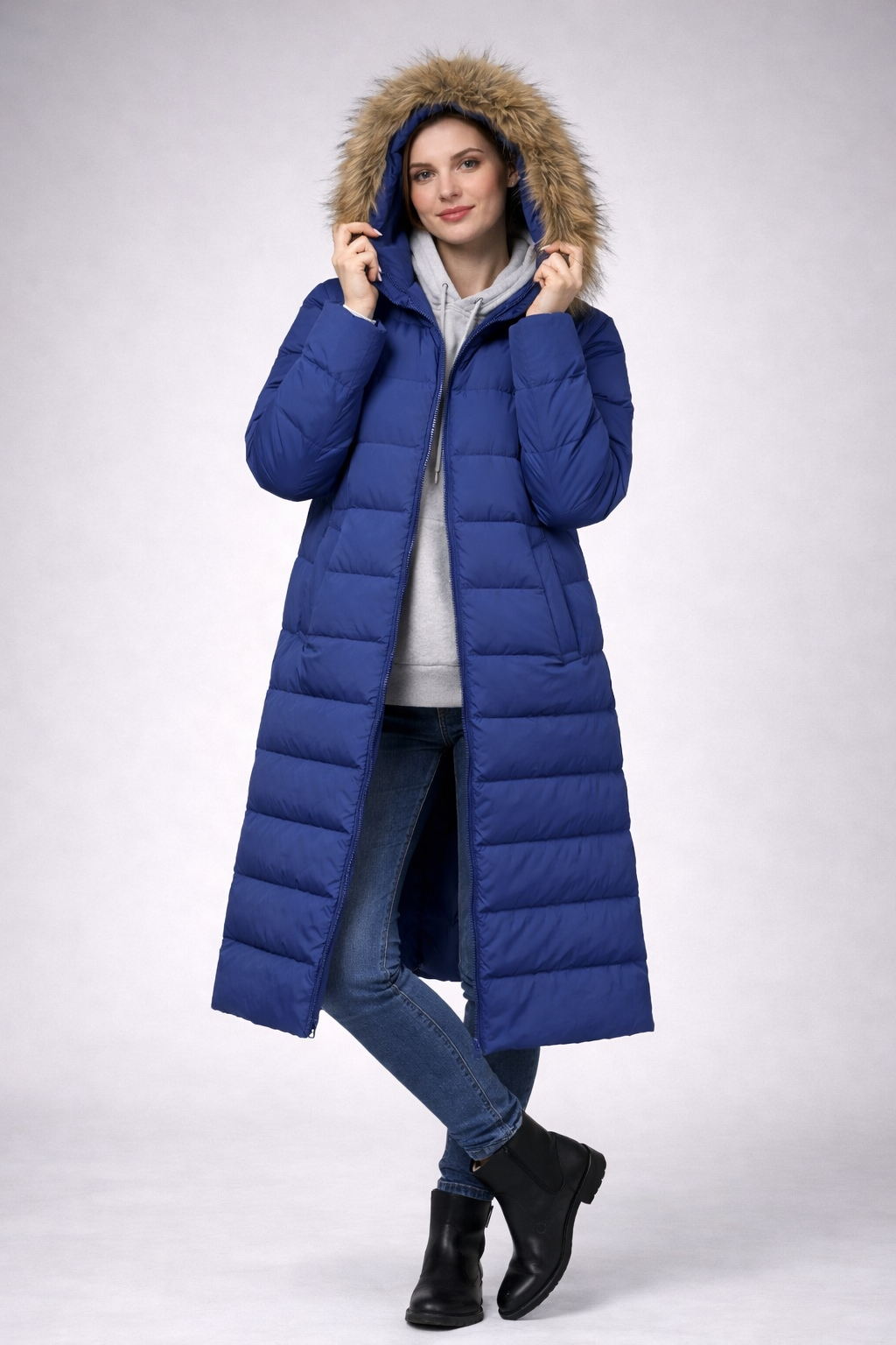 SABENA Lightweight Down Jacket with Hood – Long Puffer Coat