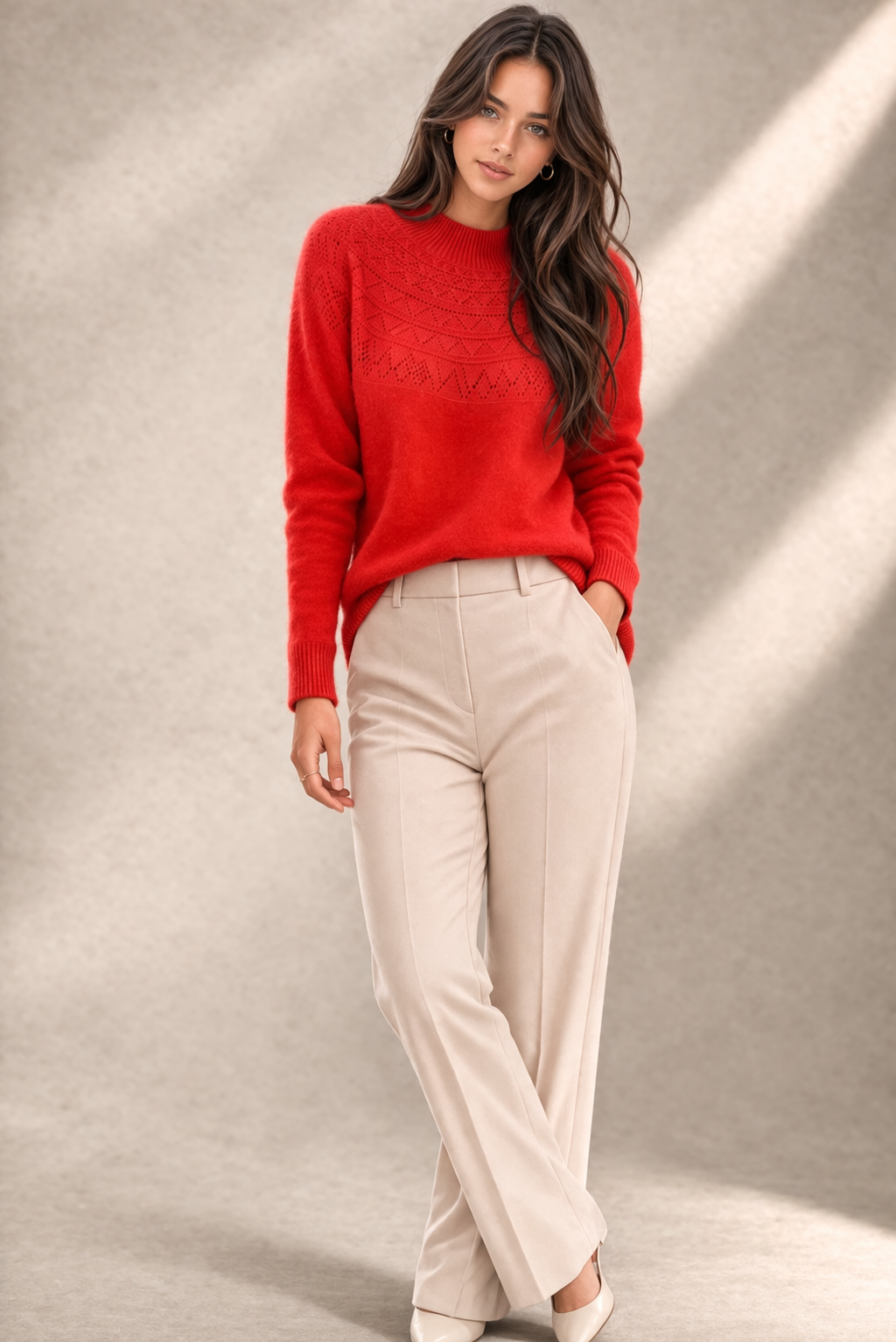 Pure Wool Mock Neck Half Pattern Knit on Australia