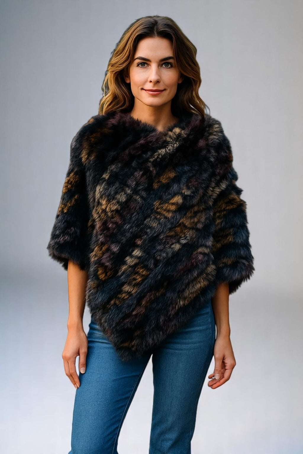 Luxury Angora Fur Colourful Poncho