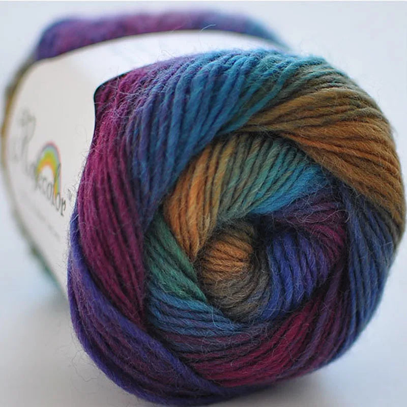 100% Wool Yarn Rainbow colour 50G
