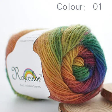 100% Wool Yarn Rainbow colour 50G