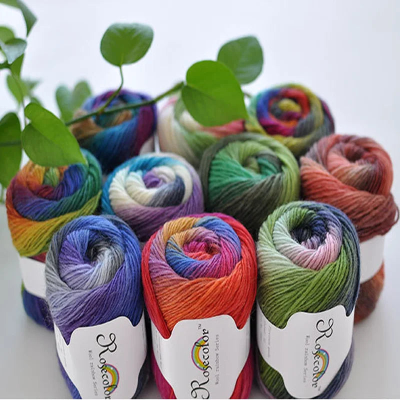 100% Wool Yarn Rainbow colour 50G