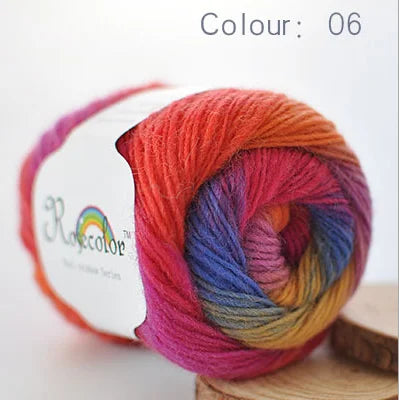 100% Wool Yarn Rainbow colour 50G