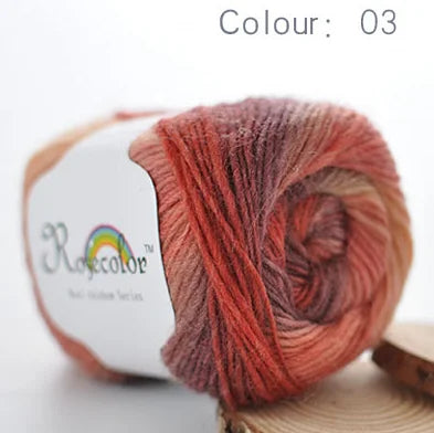100% Wool Yarn Rainbow colour 50G
