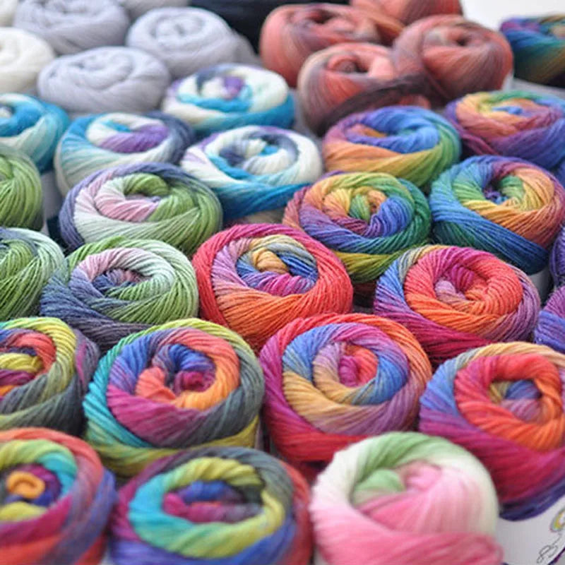 100% Wool Yarn Rainbow colour 50G