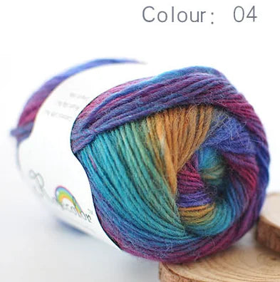 100% Wool Yarn Rainbow colour 50G
