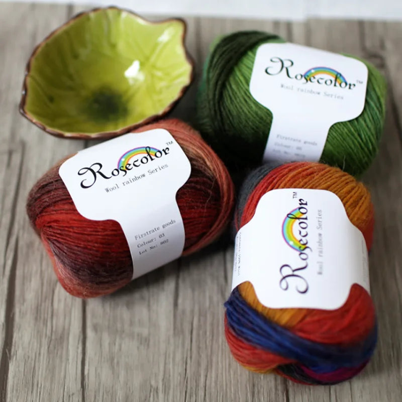 100% Wool Yarn Rainbow colour 50G