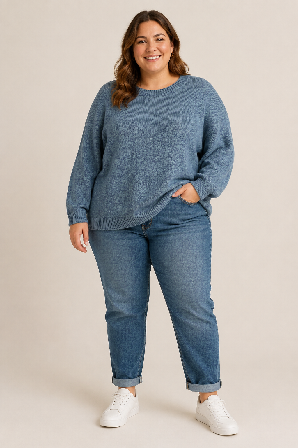 Fields Plus Size Crew neck Pullover Curve Hem