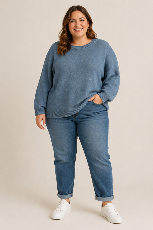 Fields Plus Size Crew neck Pullover Curve Hem, knitwear at Knit-On Australia