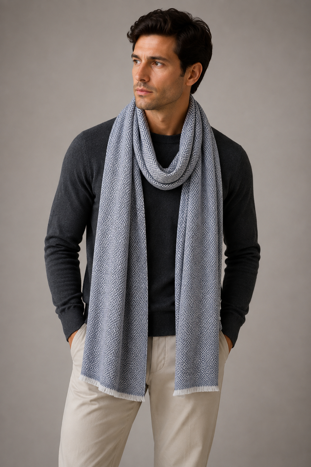 UNISEX EXTRA FINE PURE CASHMERE PATTERNED SCARF